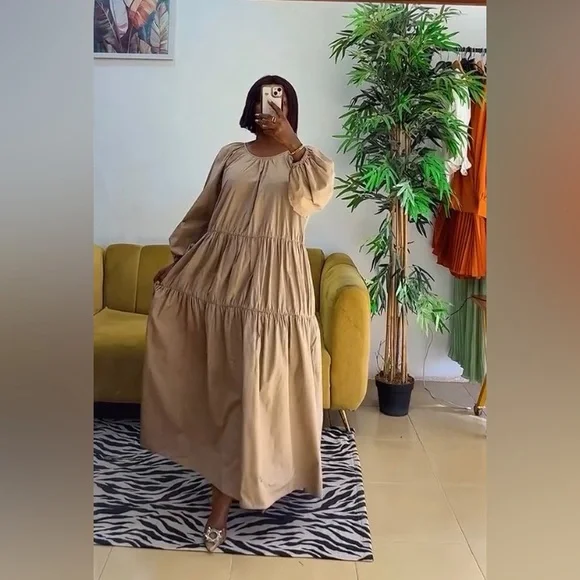 Blogger Favorite- Zara Long Sleeve Tiered Dress in Camel - Picture 3 of 10